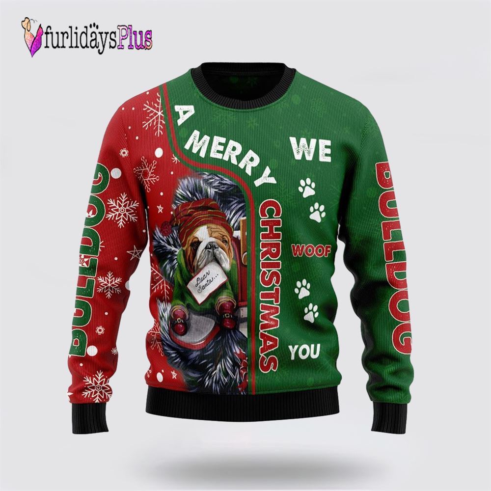 Bulldog Ugly Christmas Sweater 3D, Dog Lover Christmas Sweater