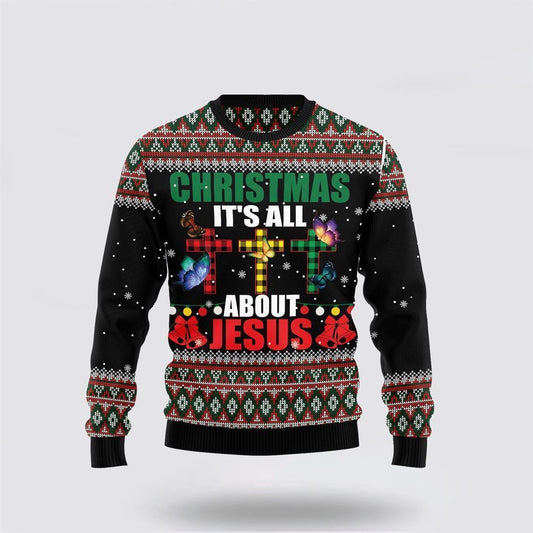 Butterfly All About Jesus Ugly Christmas Sweater, Sweater For Christian
