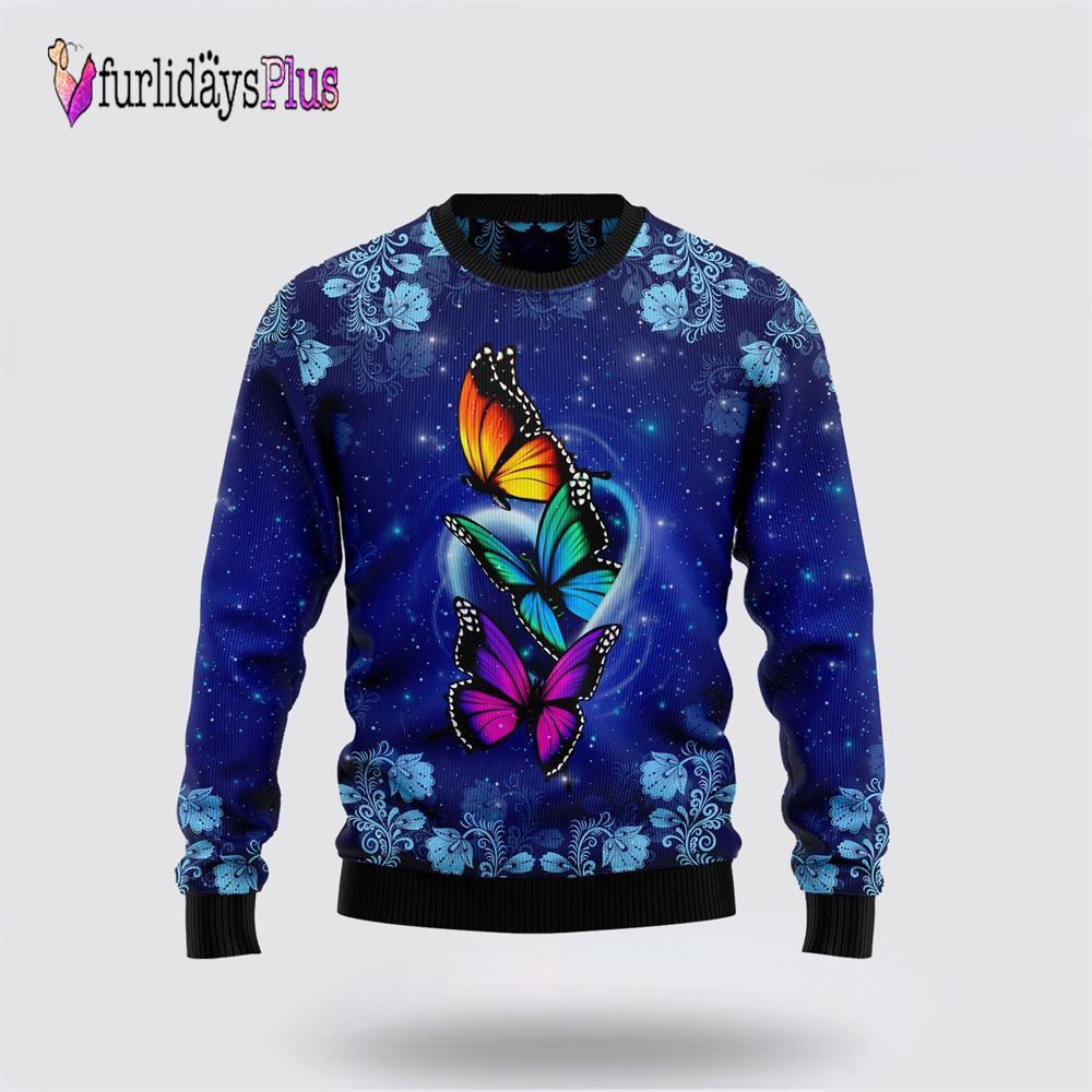 Butterfly Galaxy Ugly Christmas Sweater, Sweater Gifts For Pet Lover