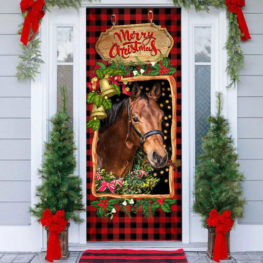 Christmas Door Cover, Horse Christmas Door Cover, Christmas Horse Decor, Unique Gifts Doorcover, Xmas Door Covers