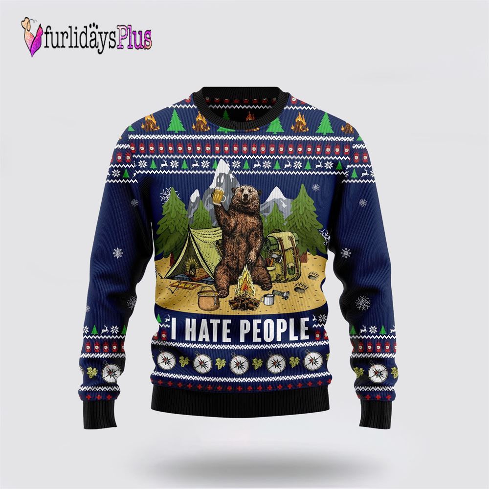 Camping I Hate People Ugly Christmas Sweater, Sweater Gifts For Pet Lover
