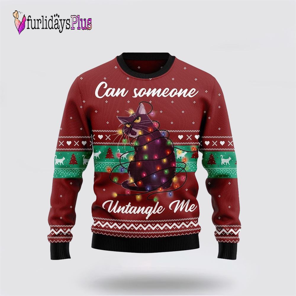 Can Someone Untangle Me Cat Ugly Christmas Sweater, Cat Lover Christmas Sweater