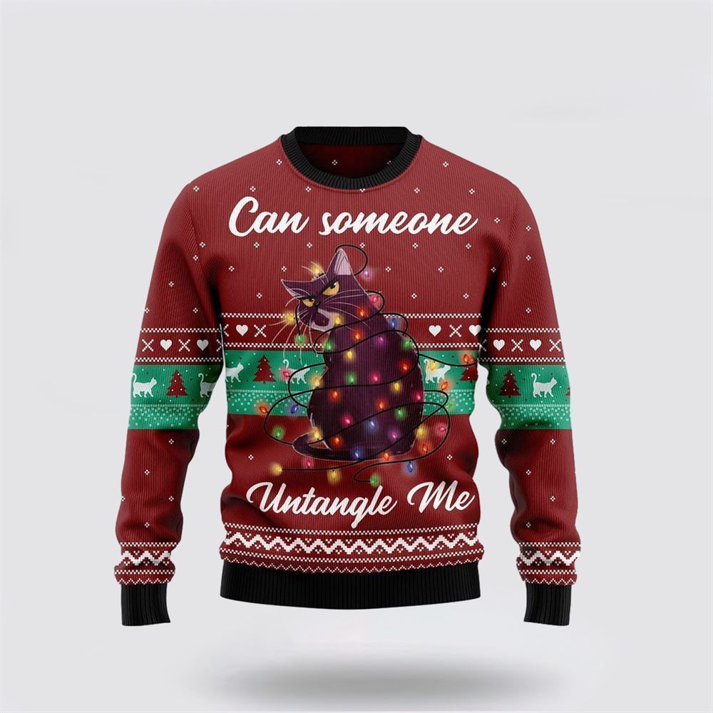 Can Someone Untangle Me Cat Ugly Christmas Sweater, Christmas Sweater For Cat Lover