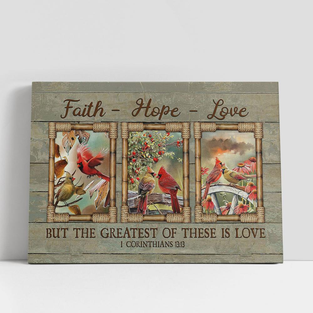 Cardinal Couple Flower Garden Faith Hope Love Canvas Wall Art, Bible Verse Canvas, Religious Prints