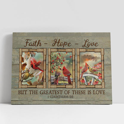 Cardinal Couple Flower Garden Faith Hope Love Canvas Wall Art, Bible Verse Canvas, Religious Prints