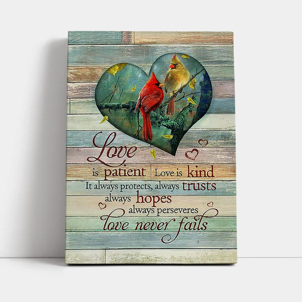 Cardinal Love Is Patient Love Is Kind Canvas - Christian Wall Art - Religious Home Decor