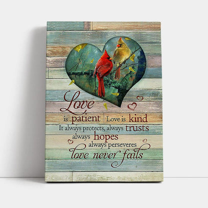 Cardinal Love Is Patient Love Is Kind Canvas - Christian Wall Art - Religious Home Decor
