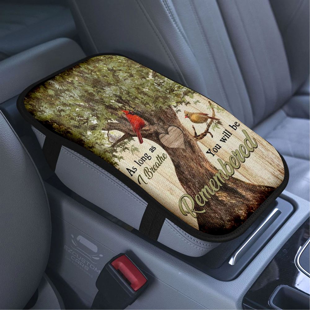 Cardinals Drawing, Oak Tree, Heart Shape, You Will Be Remembered Car Center Console Cover, Bible Verse Car Armrest Cover