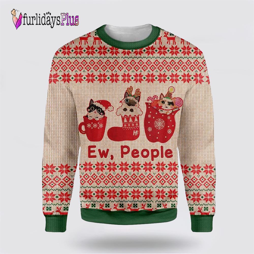 Cat Christmas Ew People Ugly Christmas Sweater, Cat Lover Christmas Sweater