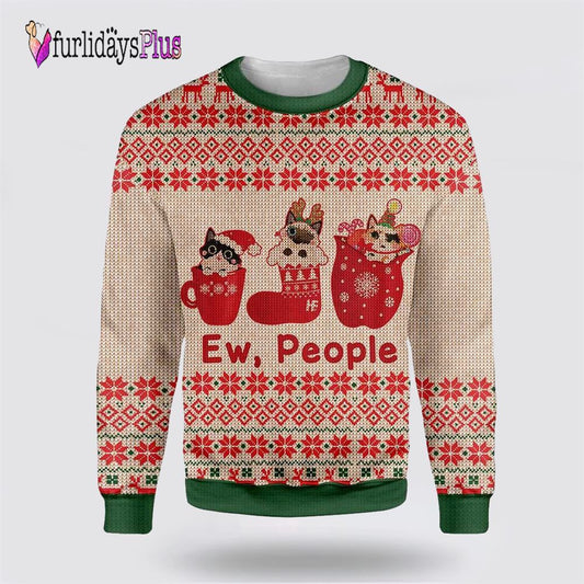 Cat Christmas Ew People Ugly Christmas Sweater, Cat Lover Christmas Sweater