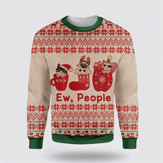 Cat Christmas Ew People Ugly Christmas Sweater, Christmas Sweater For Cat Lover