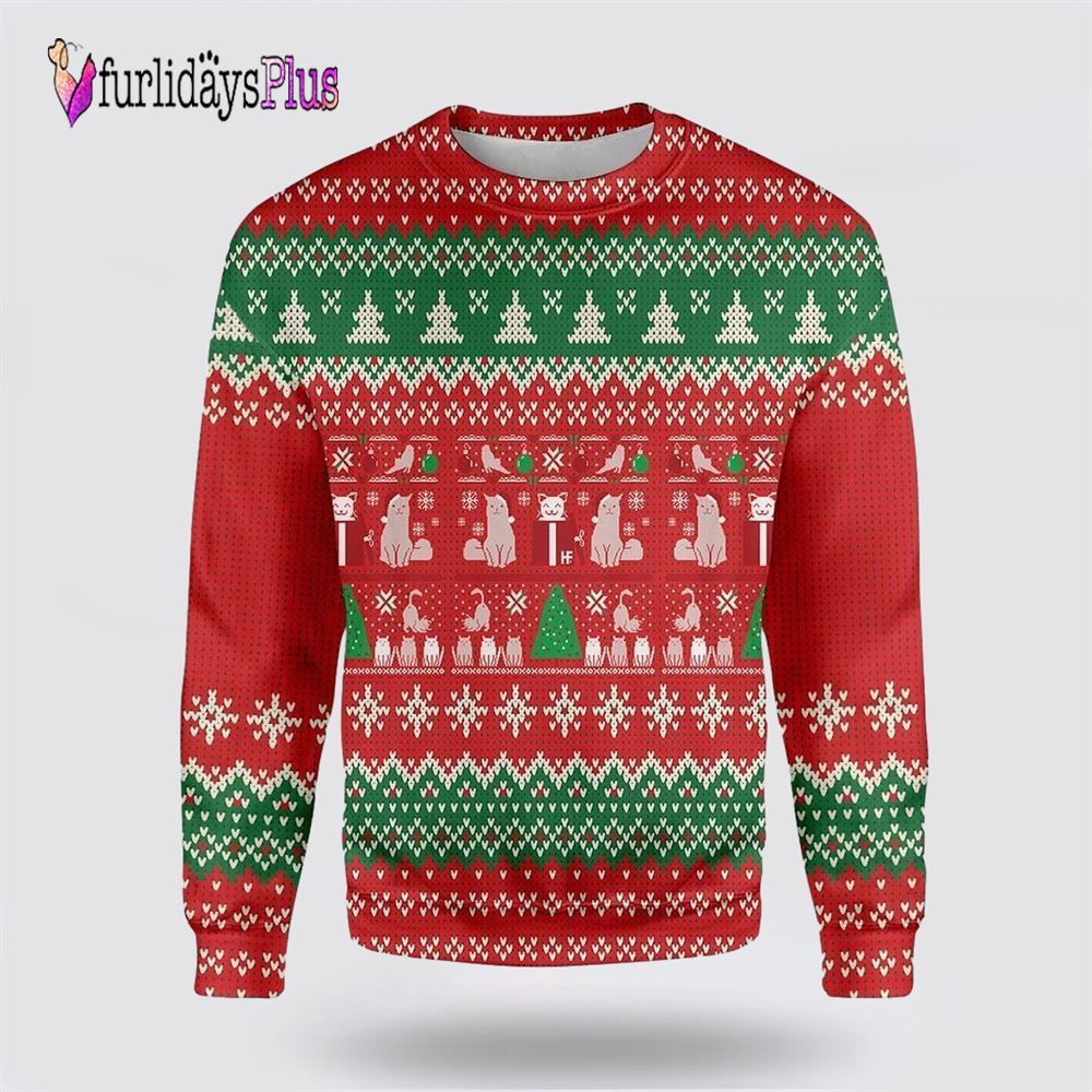 Cat Christmas Present Ugly Christmas Sweater, Cat Lover Christmas Sweater