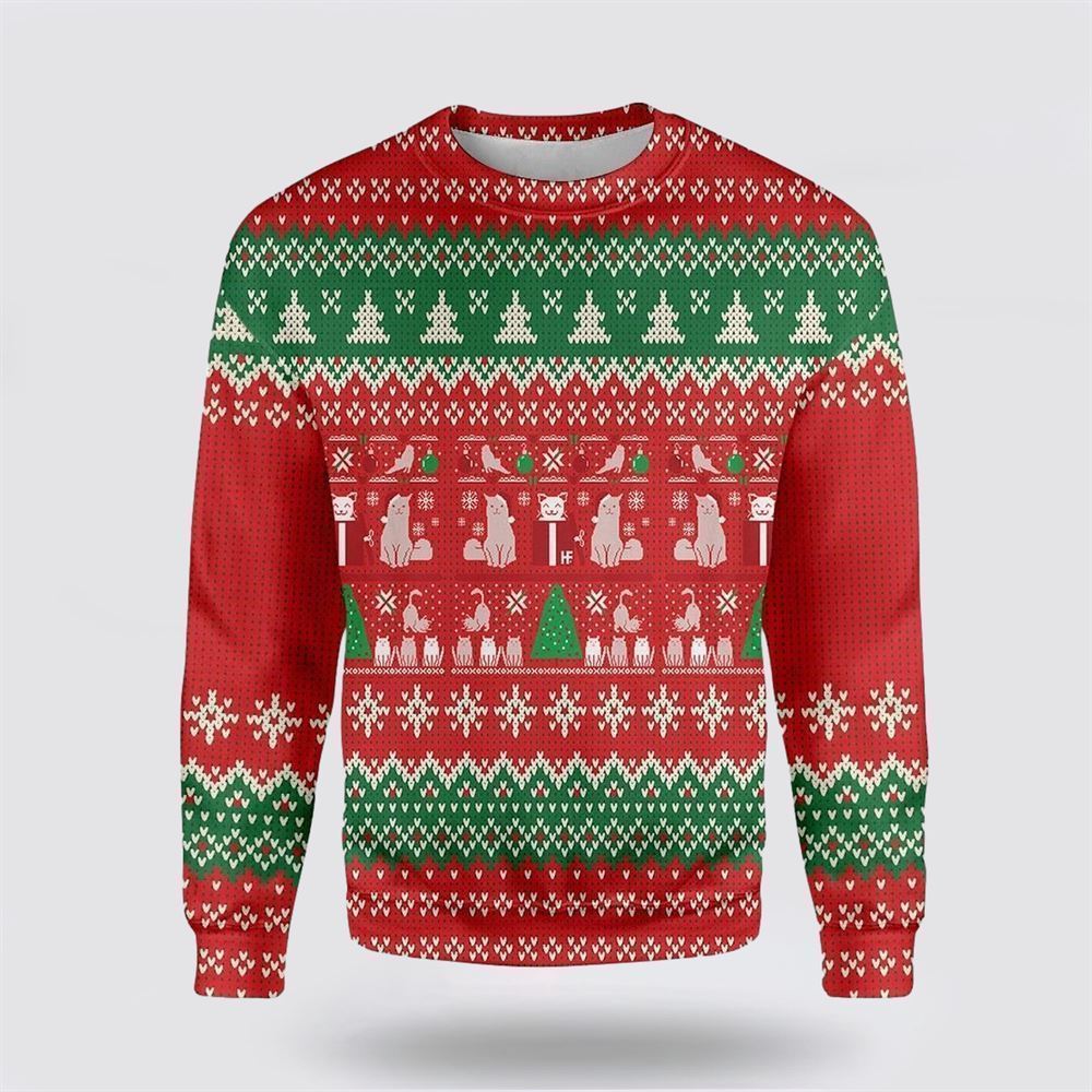 Cat Christmas Present Ugly Christmas Sweater, Christmas Sweater For Cat Lover