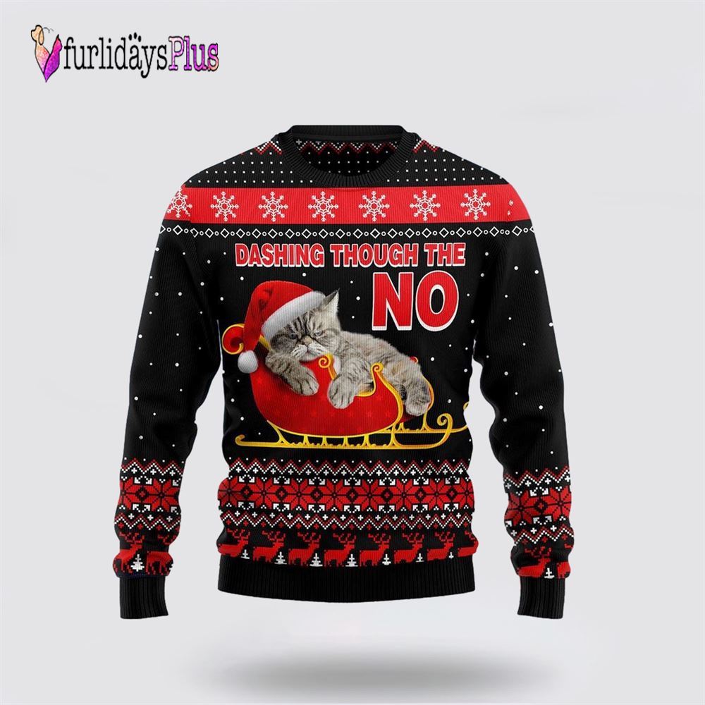 Cat Dashing Through The No Ugly Christmas Sweater, Cat Lover Christmas Sweater