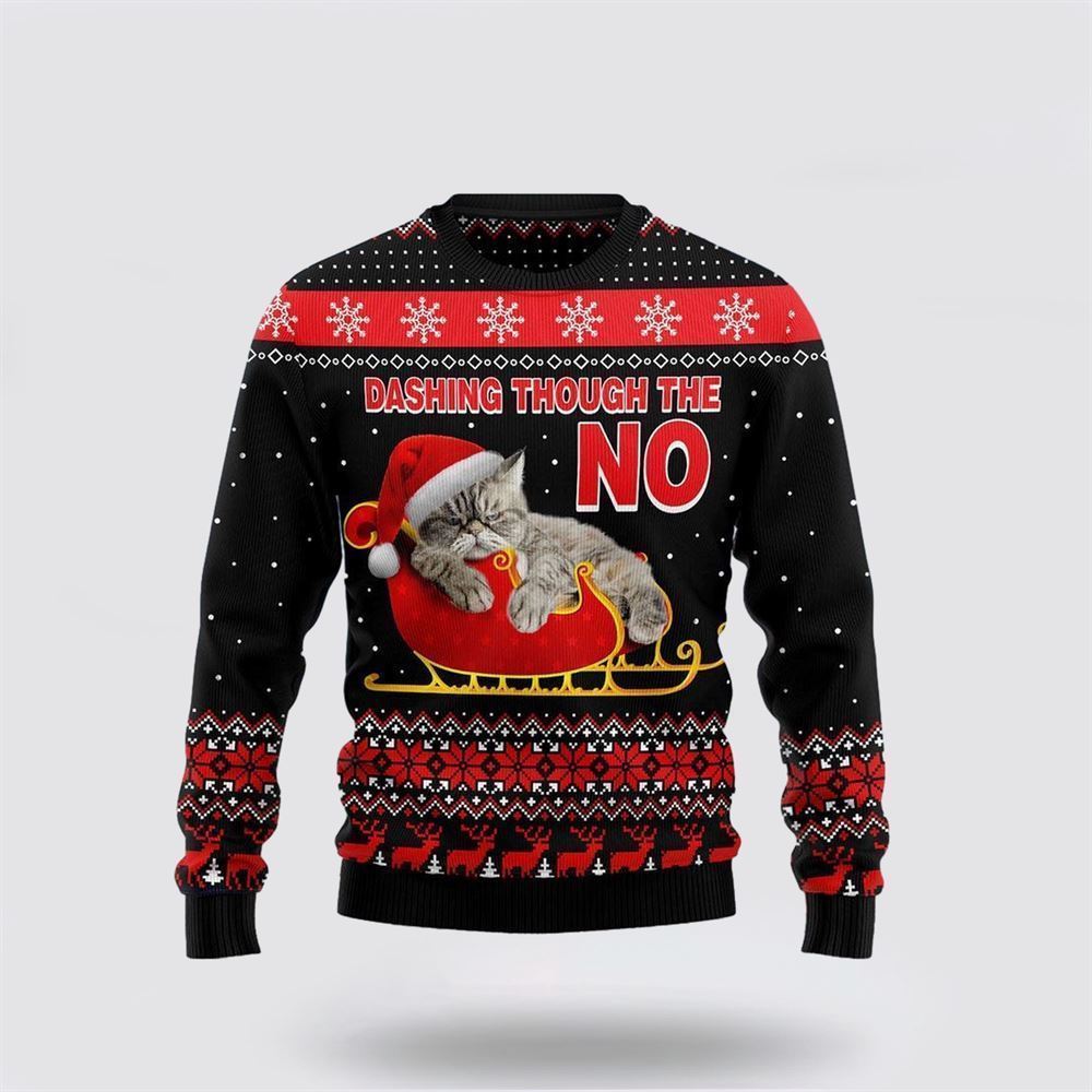 Cat Dashing Through The No Ugly Christmas Sweater, Christmas Sweater For Cat Lover