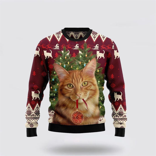 Cat Decor Pine Ugly Christmas Sweater, Christmas Sweater For Cat Lover