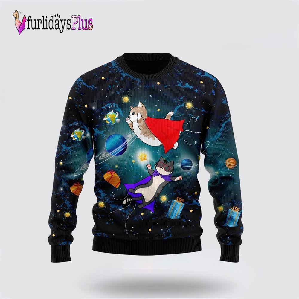 Cat Galaxy Ugly Christmas Sweater, Cat Lover Christmas Sweater