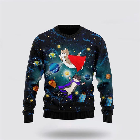 Cat Galaxy Ugly Christmas Sweater, Christmas Sweater For Cat Lover