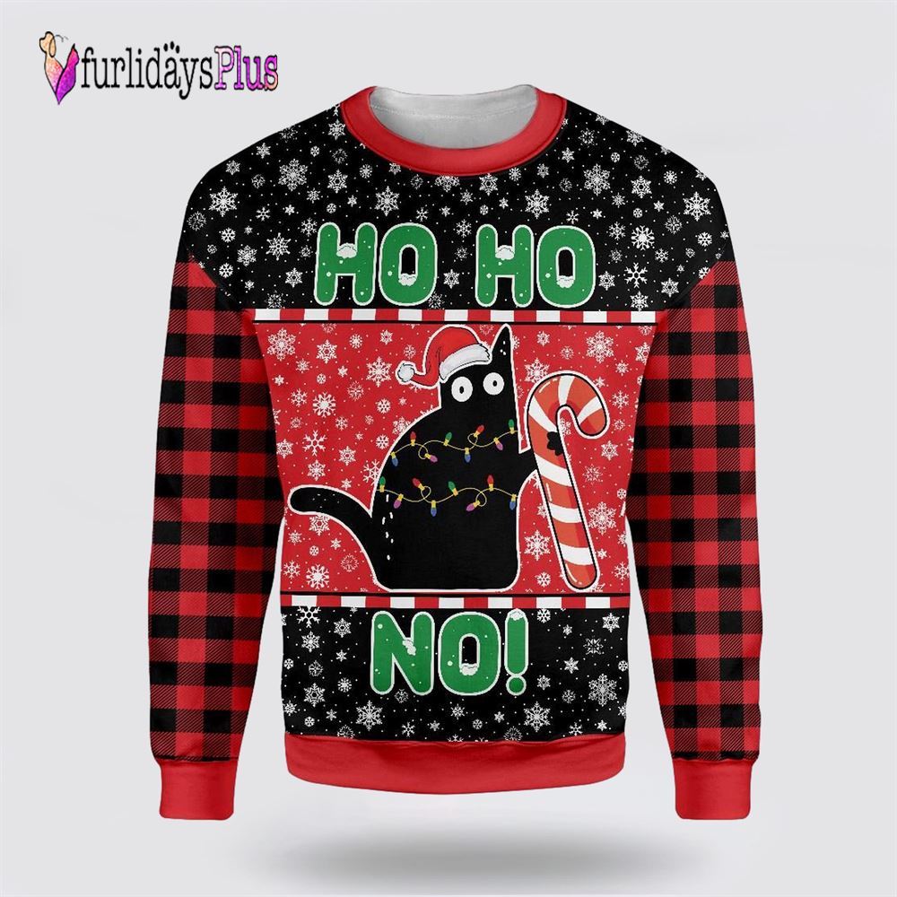 Cat Ho Ho No Christmas Ugly Christmas Sweater, Cat Lover Christmas Sweater