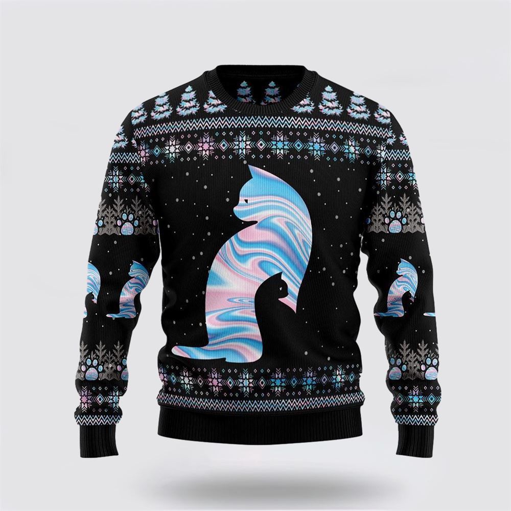 Cat Hologram Ugly Christmas Sweater, Christmas Sweater For Cat Lover