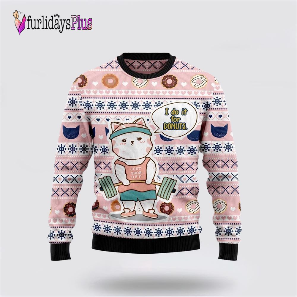 Cat I Do It For Donuts Ugly Christmas Sweater, Cat Lover Christmas Sweater