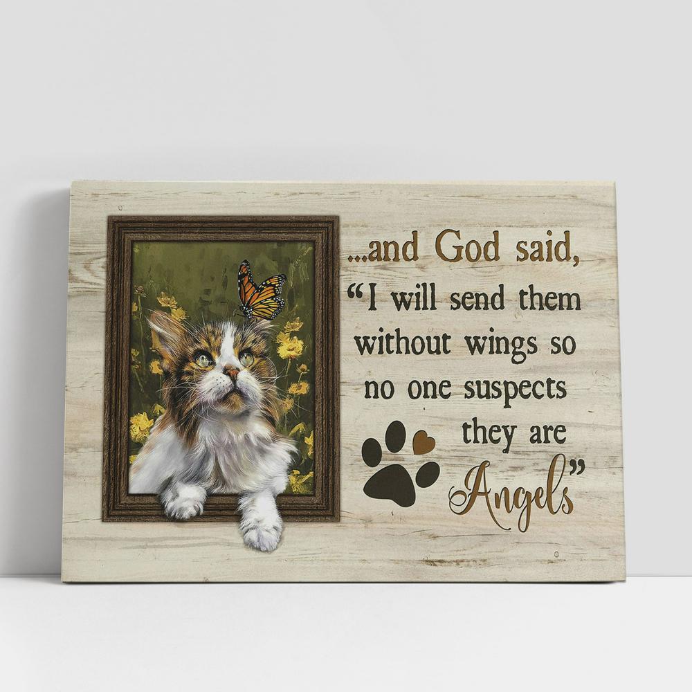 Cat I Will Send Them Without Wings Canvas Painting, Christian Gifts Wall Art, Gifts For Cat Lovers