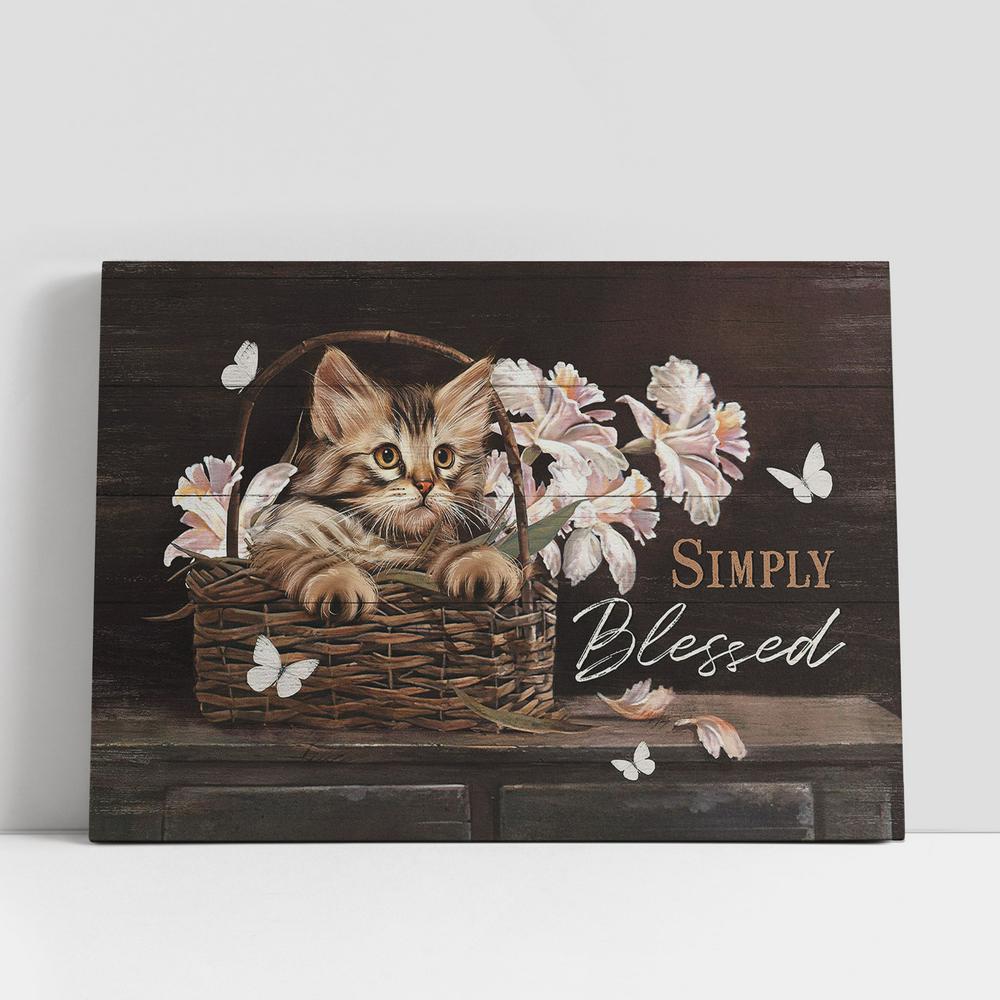 Cat Light Pink Flower Simply Blessed Canvas Wall Art, Bible Verse Canvas, Religious Prints