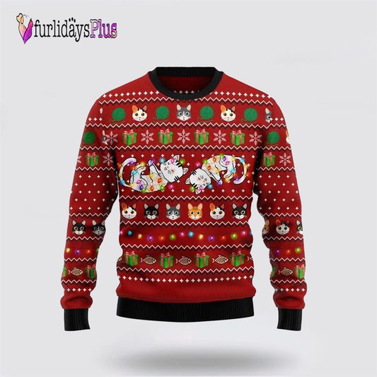 Cat Light Ugly Christmas Sweater, Cat Lover Christmas Sweater