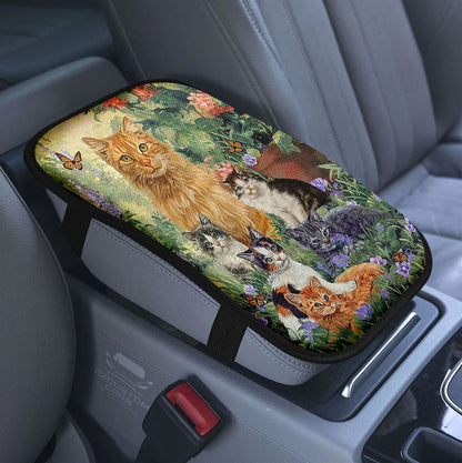 Cat Lovers Just Breathe Car Center Console Cover, Christian Armrest Pad Cover, Gift For Cat Lover