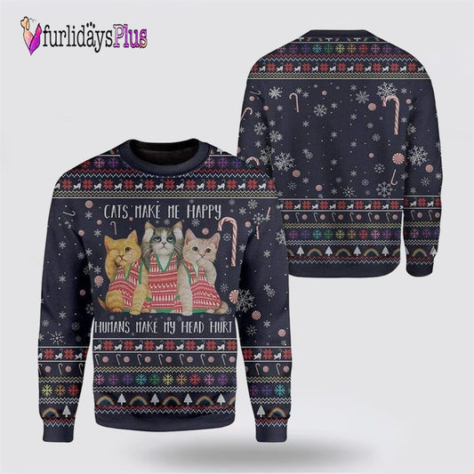 Cat Make Me Happy Ugly Christmas Sweater, Cat Lover Christmas Sweater