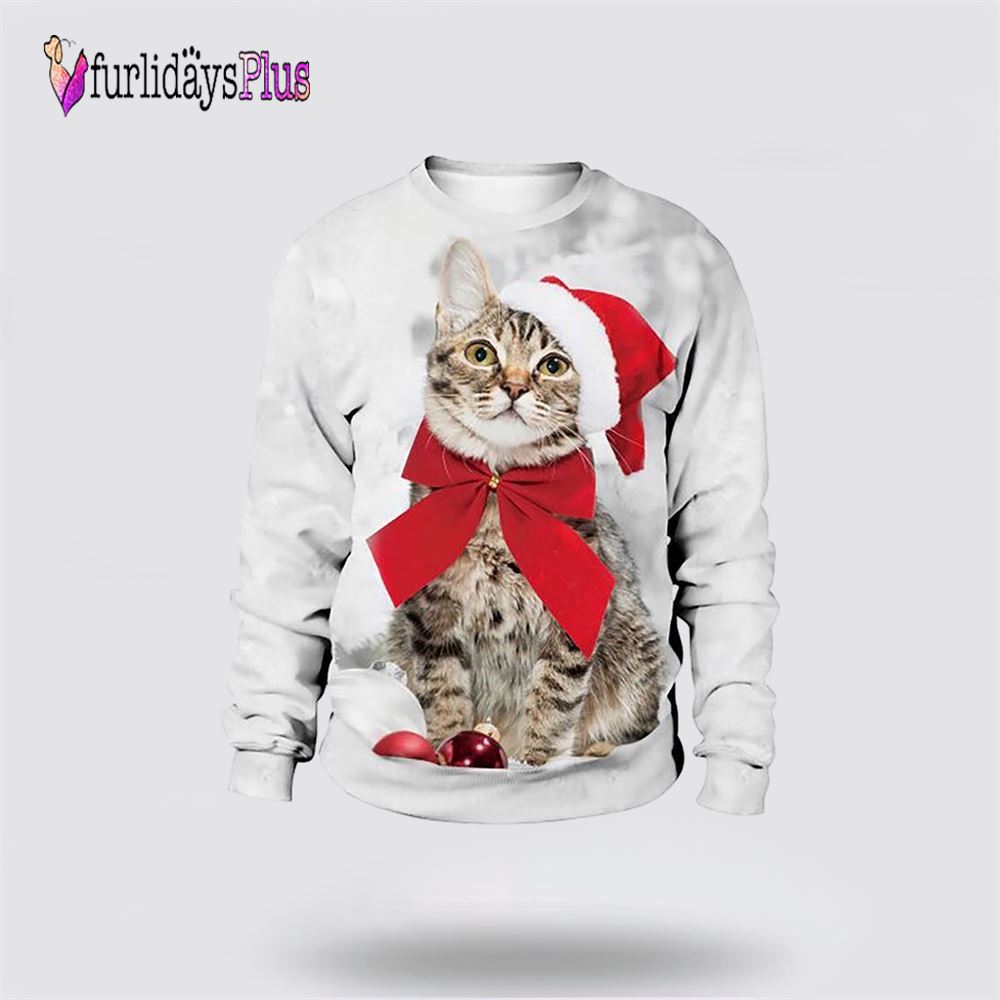 Cat Merry Christmas white Sweater, Cat Lover Christmas Sweater