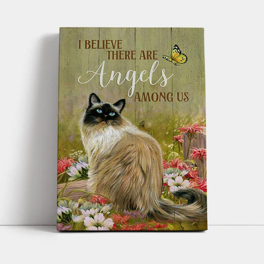 Cat Pink Flower Garden - I Believe There Are Angels Among Us Canvas Wall Art - Christian Canvas Prints