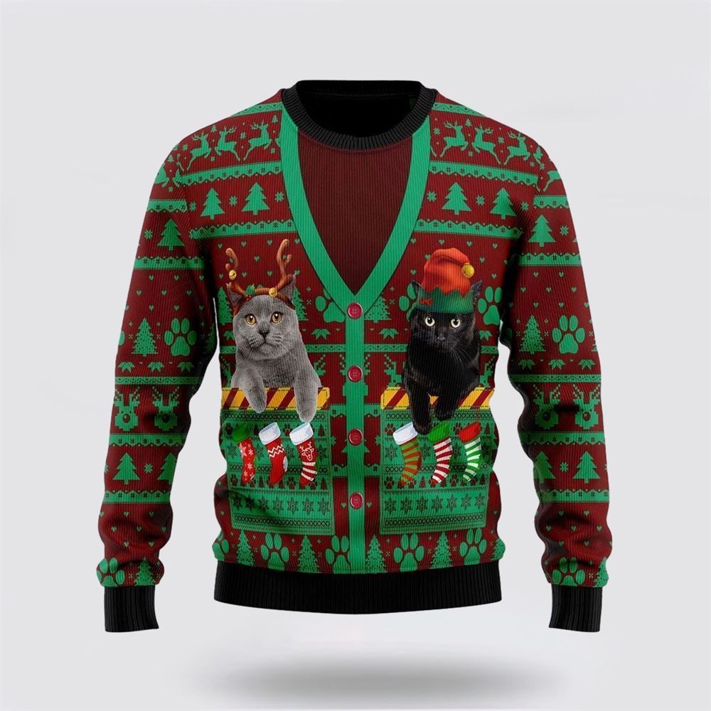 Cat Pocket Xmas Ugly Christmas Sweater, Christmas Sweater For Cat Lover