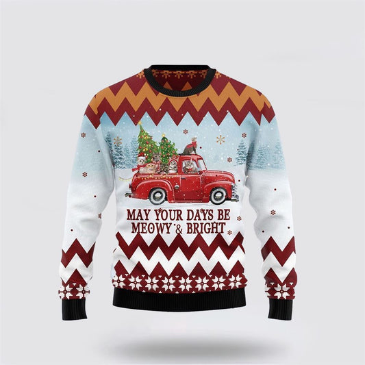 Cat Red Truck Ugly Christmas Sweater, Christmas Sweater For Cat Lover