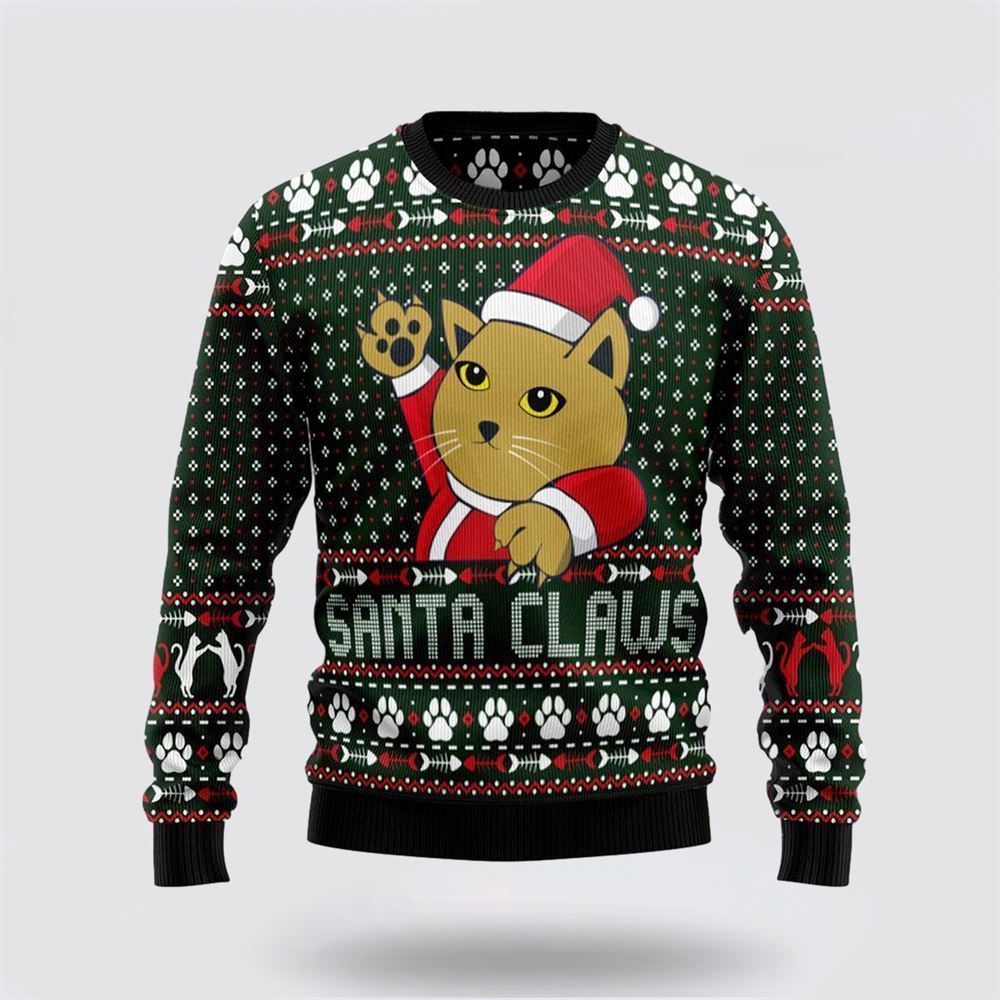 Cat Santa Claws Christmas Ugly Christmas Sweater, Christmas Sweater For Cat Lover