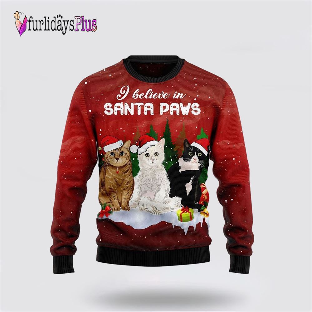 Cat Santa Paws Ugly Christmas Sweater, Cat Lover Christmas Sweater