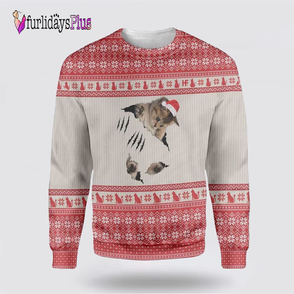 Cat Scratch Ugly Christmas Sweater, Cat Lover Christmas Sweater