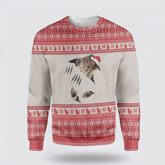 Cat Scratch Ugly Christmas Sweater, Christmas Sweater For Cat Lover