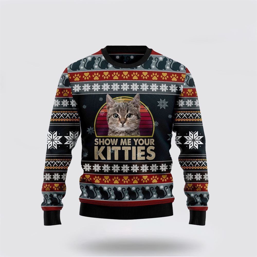 Cat Show Me Your Kitties 3D Ugly Christmas Sweater, Christmas Sweater For Cat Lover