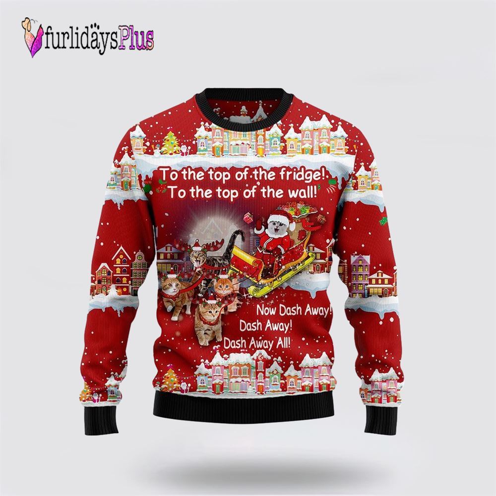 Cat Sleigh Christmas Ugly Christmas Sweater, Cat Lover Christmas Sweater