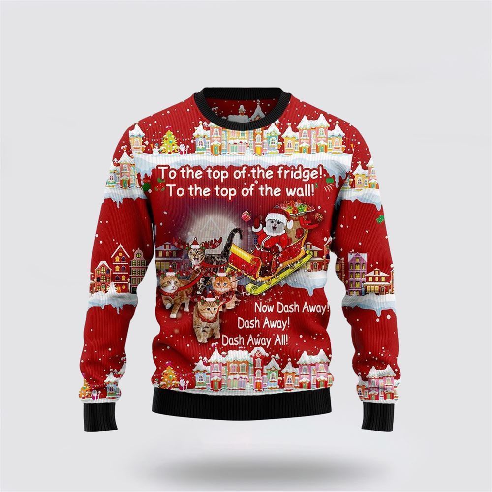 Cat Sleigh Christmas Ugly Christmas Sweater, Christmas Sweater For Cat Lover