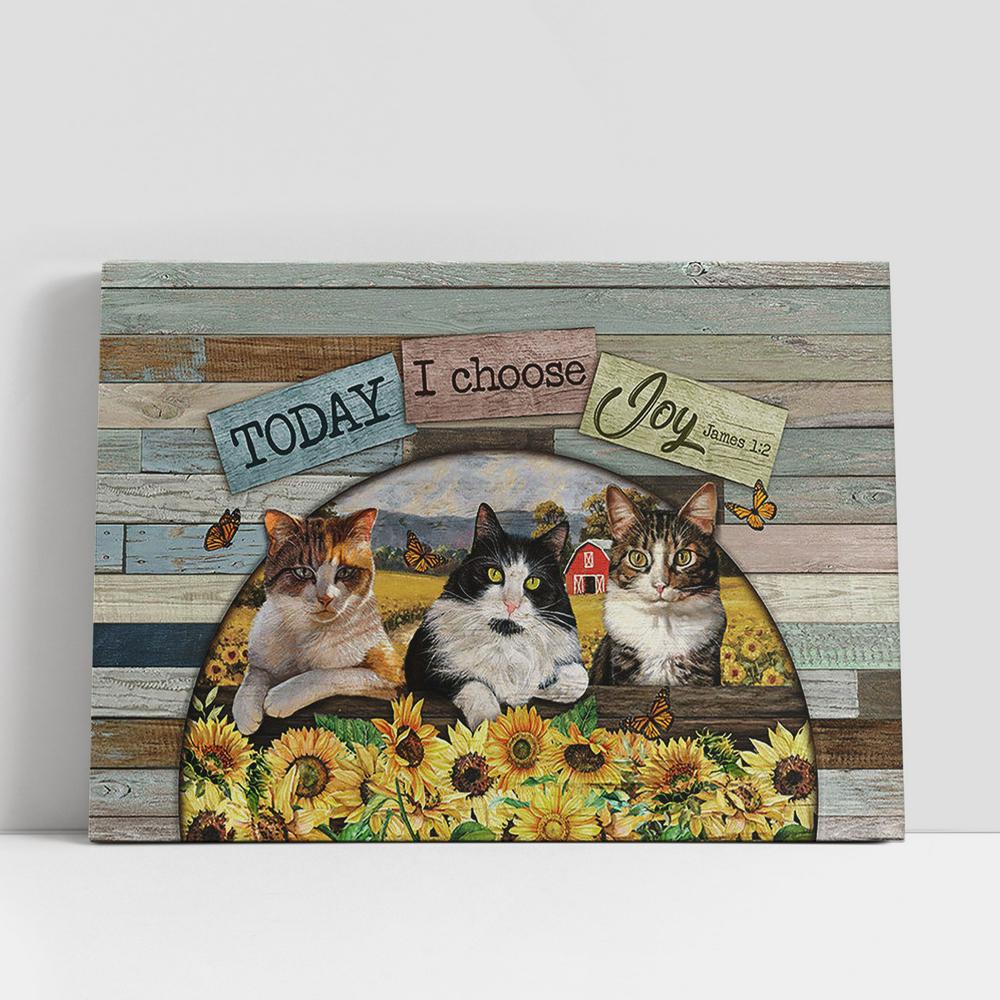 Cat Sunflower Field Today I Choose Joy Canvas Wall Art, Bible Verse Canvas, Religious Prints