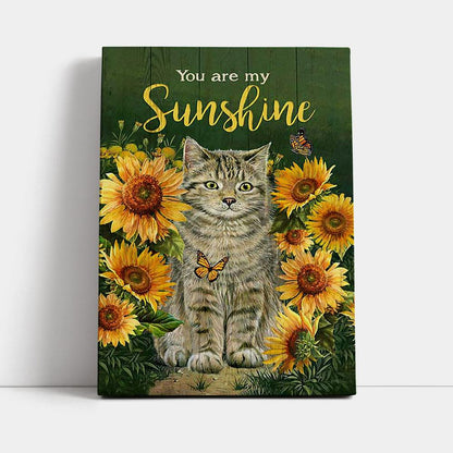 Cat Sunflower Garden Green Background - You Are My Sunshine Canvas Wall Art - Christian Canvas Prints