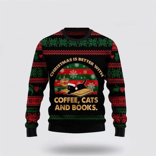 Cat Sweater Christmas Better With Black Cat Ugly Christmas Sweater, Christmas Sweater For Cat Lover