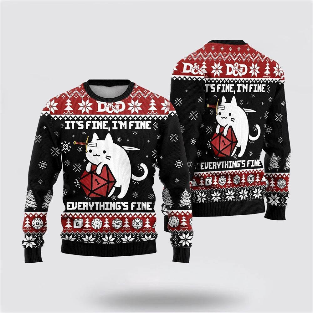 Cat Sweater It's Fine, I'm Fine Everything's Fine Ugly Christmas Sweater, Christmas Sweater For Cat Lover