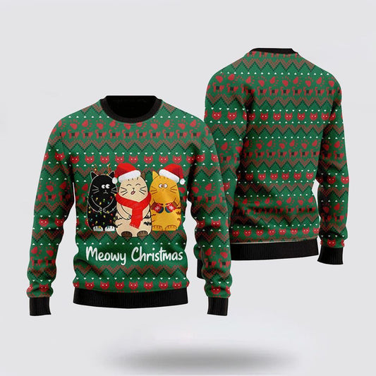 Cat Sweater Meowy Christmas Cute Cat Ugly Christmas Sweater, Christmas Sweater For Cat Lover