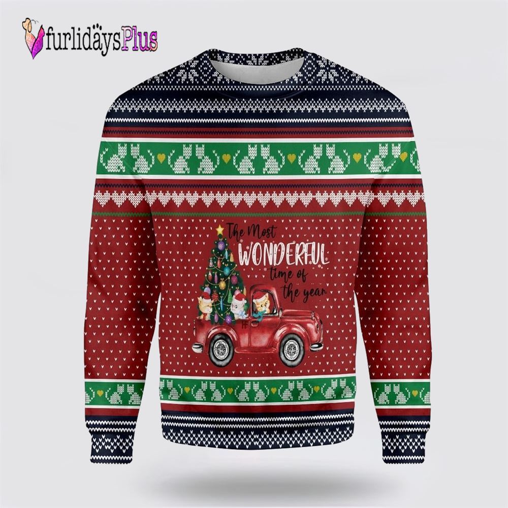 Cat The Most Wonderful Time Of Year Ugly Christmas Sweater, Cat Lover Christmas Sweater