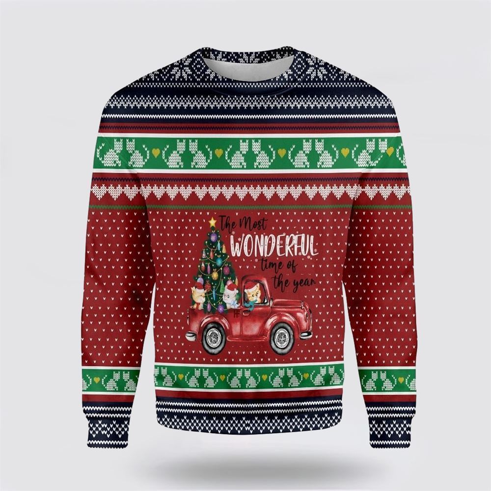 Cat The Most Wonderful Time Of Year Ugly Christmas Sweater, Christmas Sweater For Cat Lover