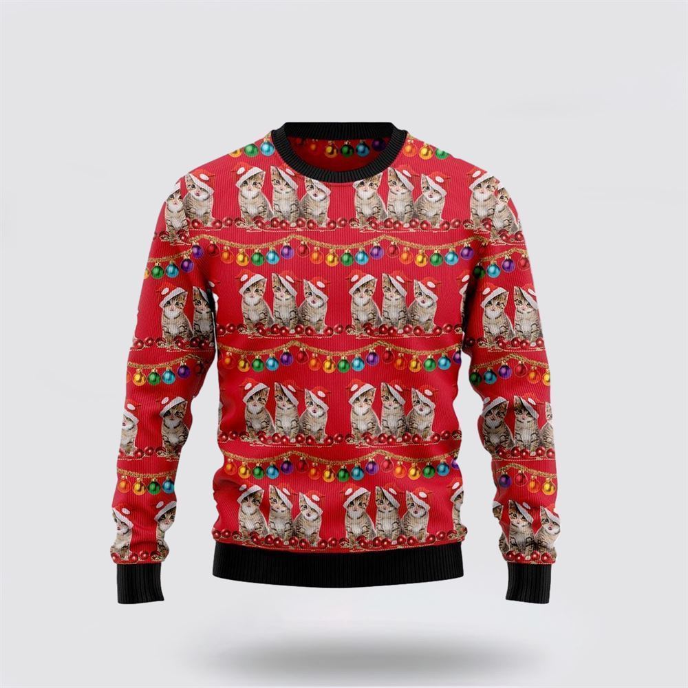 Cat Themed Kitten Christmas Ugly Christmas Sweater, Christmas Sweater For Cat Lover