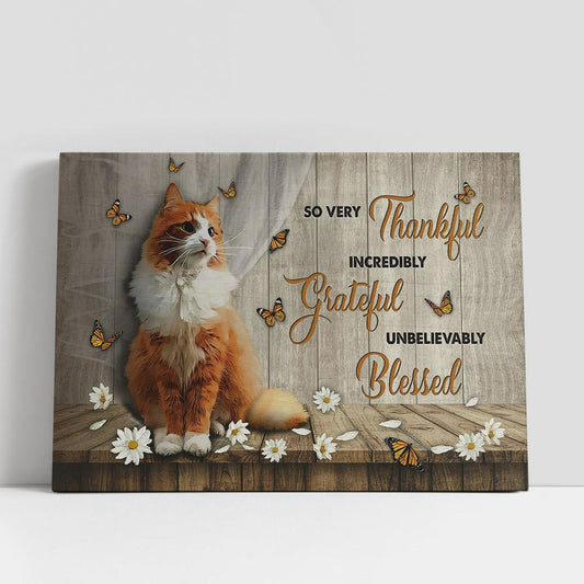 Cat White Daisy So Very Thankful Canvas Wall Art, Bible Verse Canvas, Religious Prints